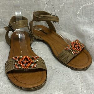 Minnetonka beaded ankle strap sandals